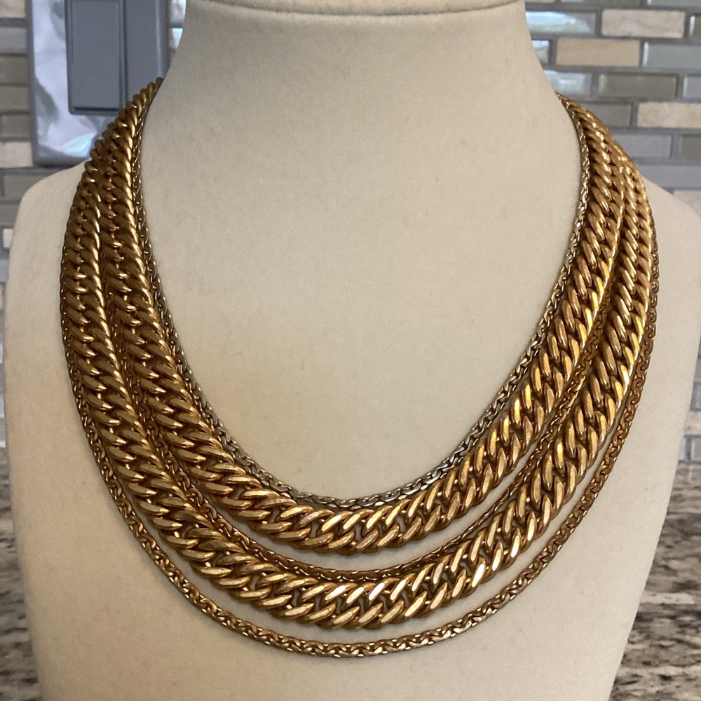 Vintage Lisner 1940s Multi-Strand Gold and Silver Necklace